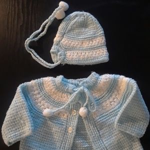 Vintage Blue and white infant sweater and hat